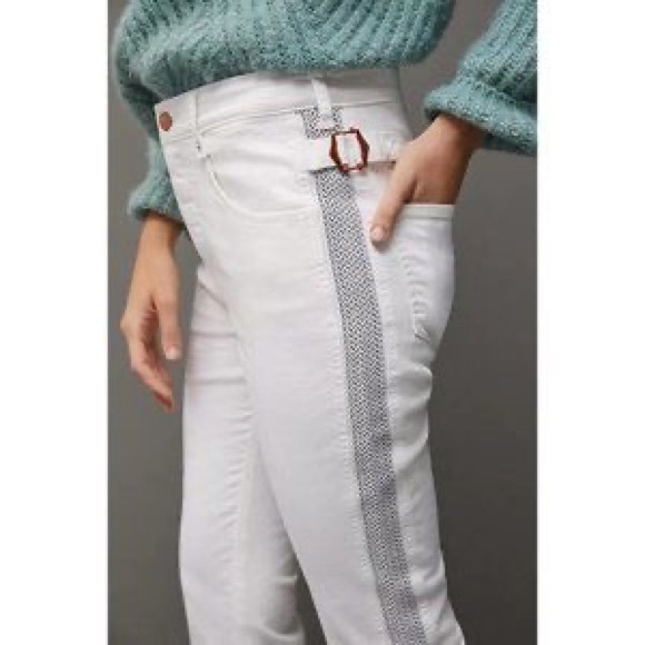 Pilcro and the Letterpress Anthropologie High-Rise Striped Slim Jeans White 30 - Picture 2 of 8
